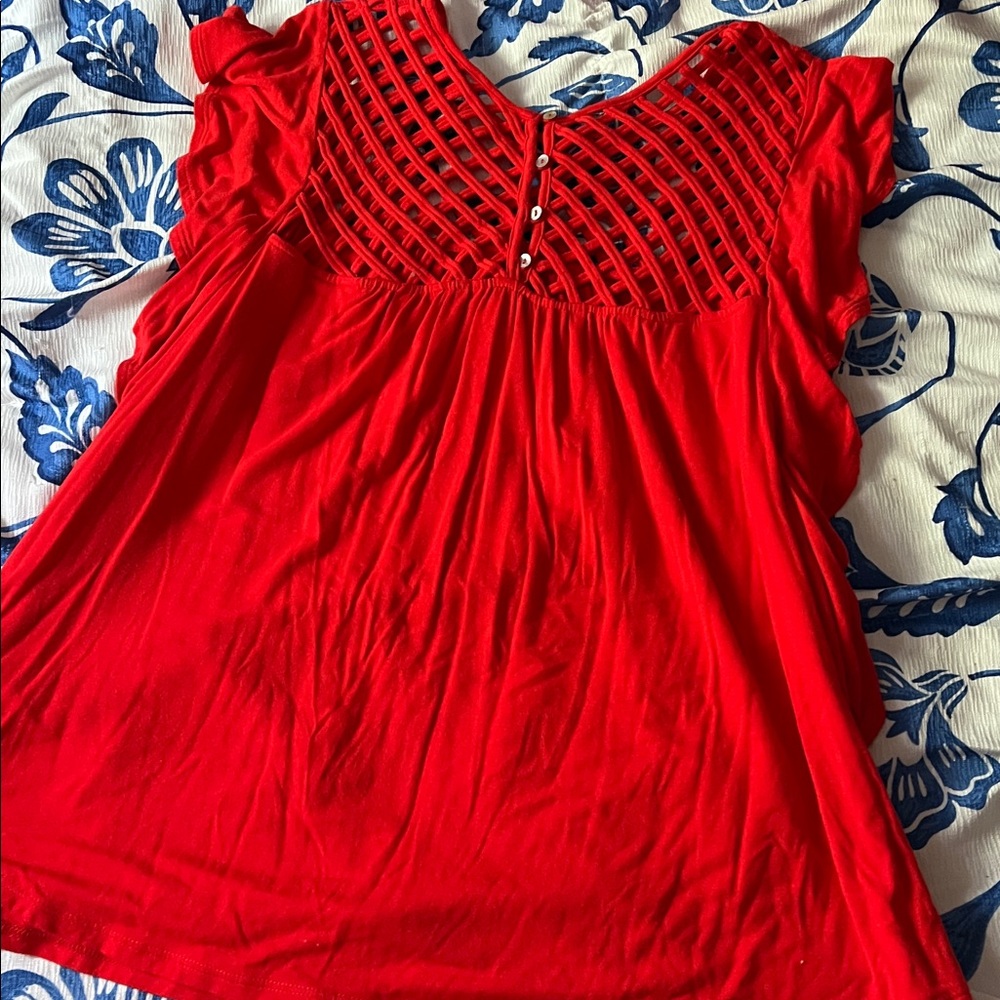 John Paul Richard Lattice Top Blouse Shirt Size L in Red - Picture 5 of 8